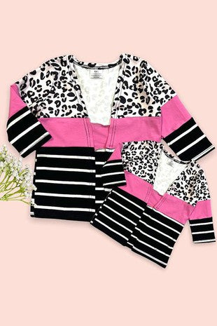 1559 Pink and Black stripe cardigan