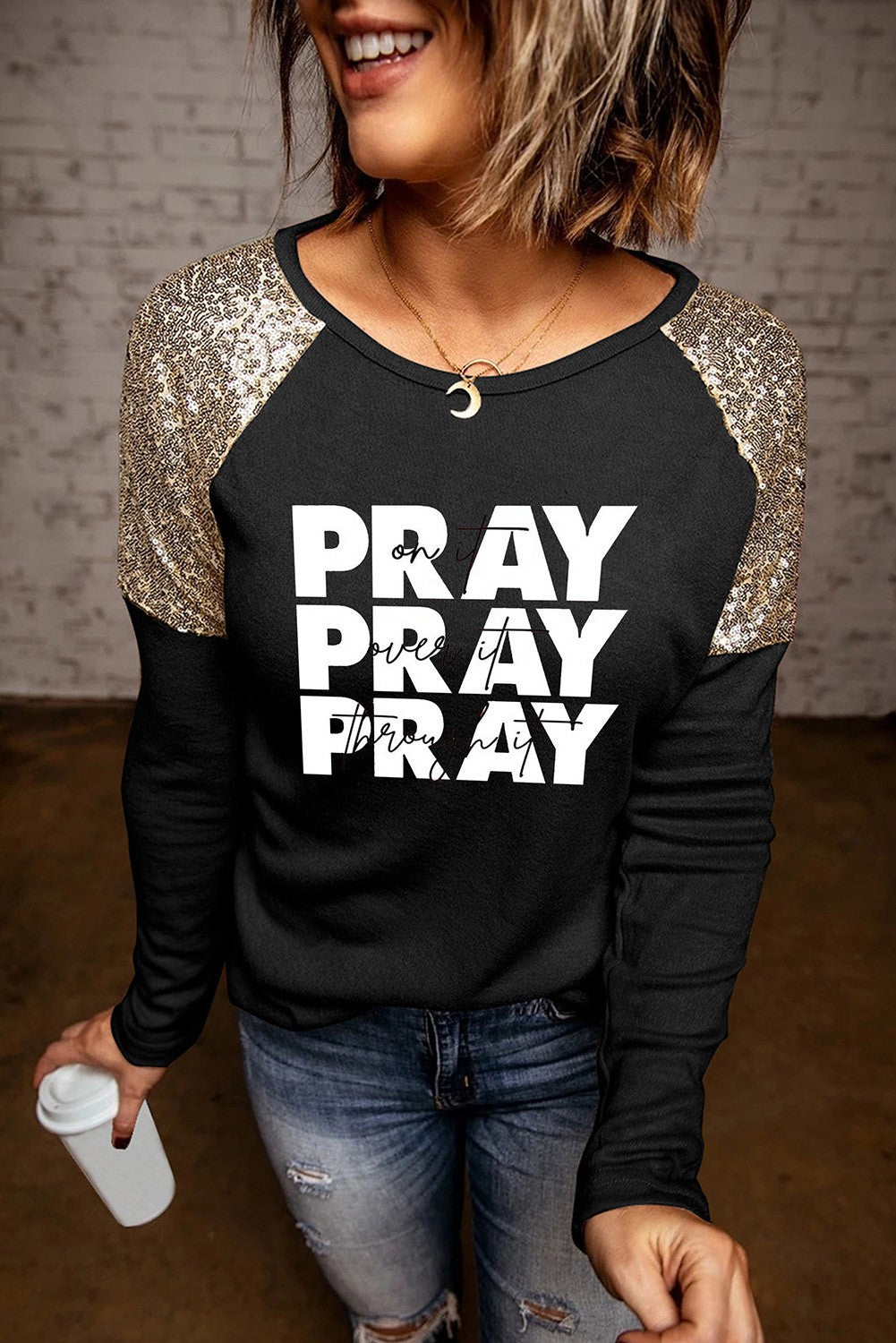 1577 Pray raglan with sequin sleeves