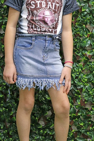 1722 Denim skirt with fringe hem