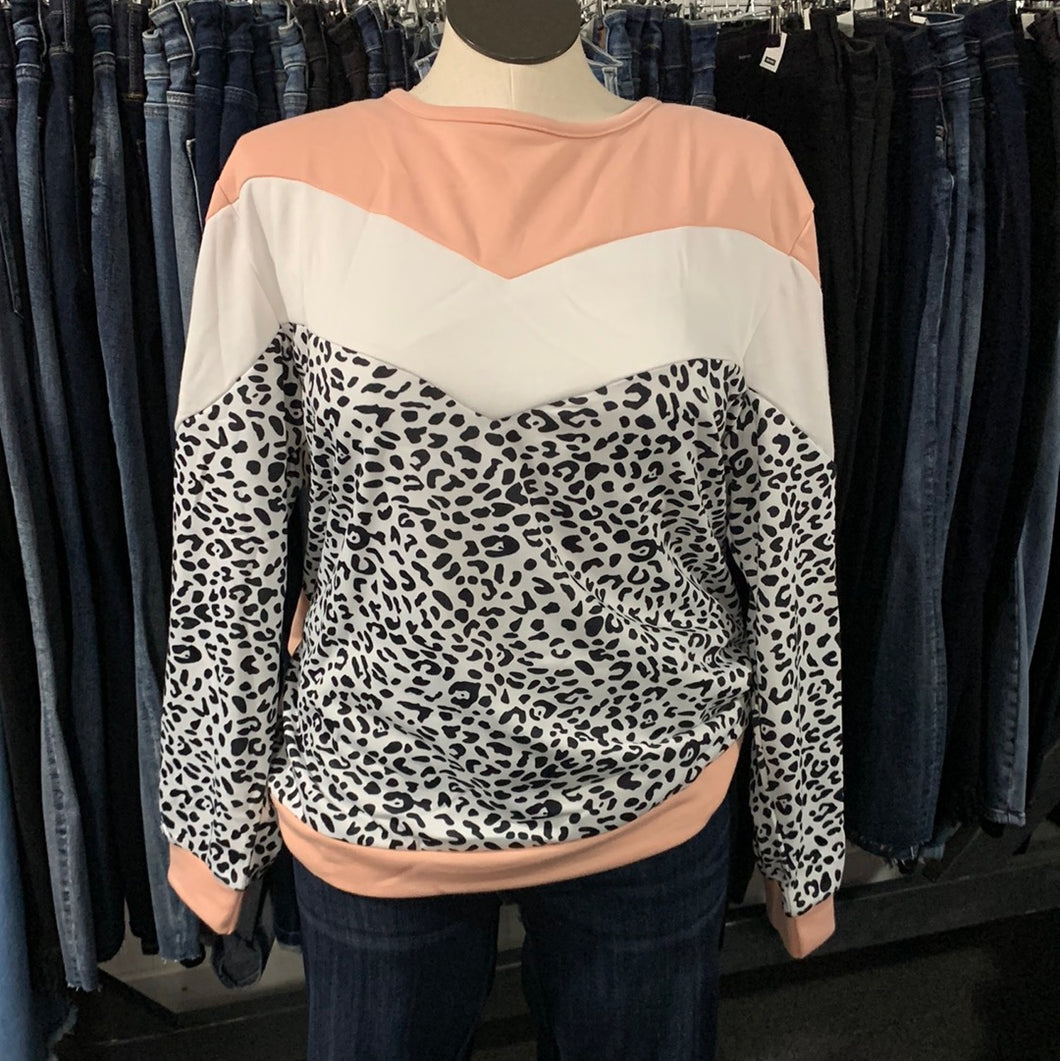 1416 Pink Cheetah Color Block Plus Pullover