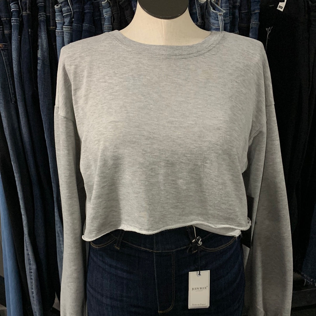 1365 Drop shoulder raw hem cropped sweatshirt