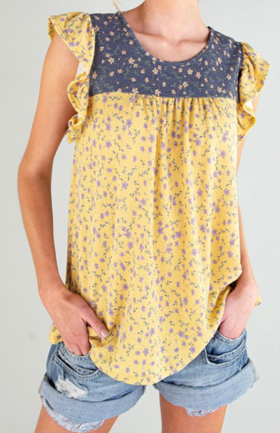 1200 Blue top with golden floral accents