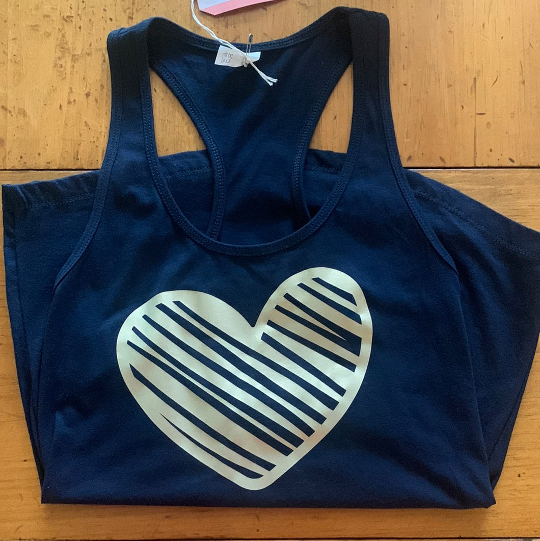 Tina-1694 Navy and Gold Heart tank