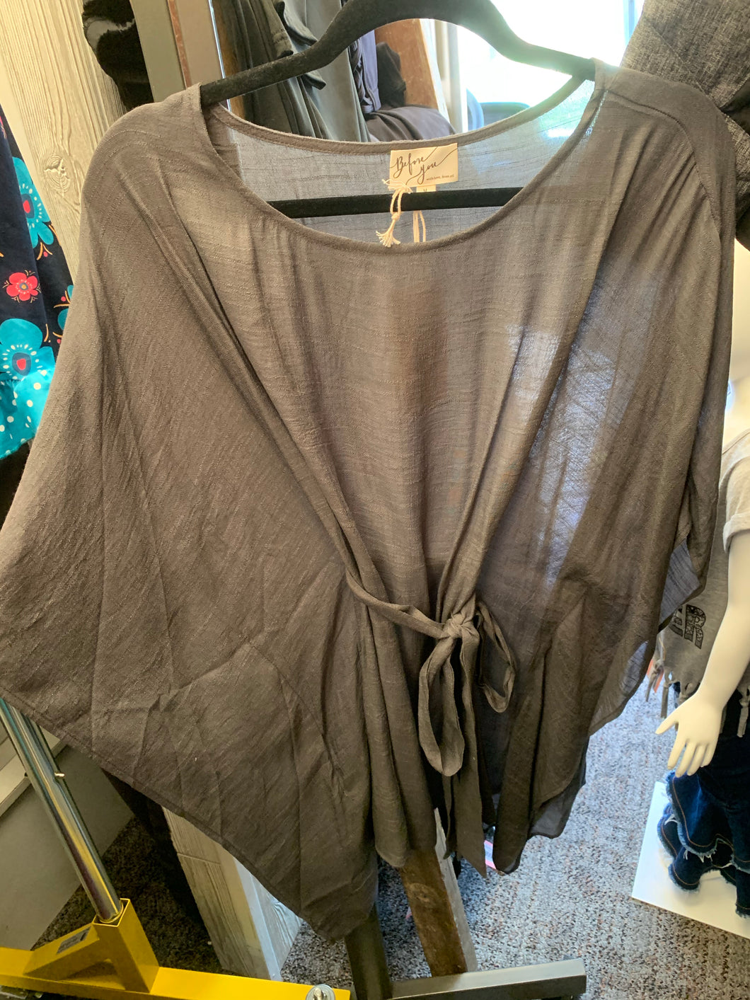 1132 Charcoal tunic with front tie