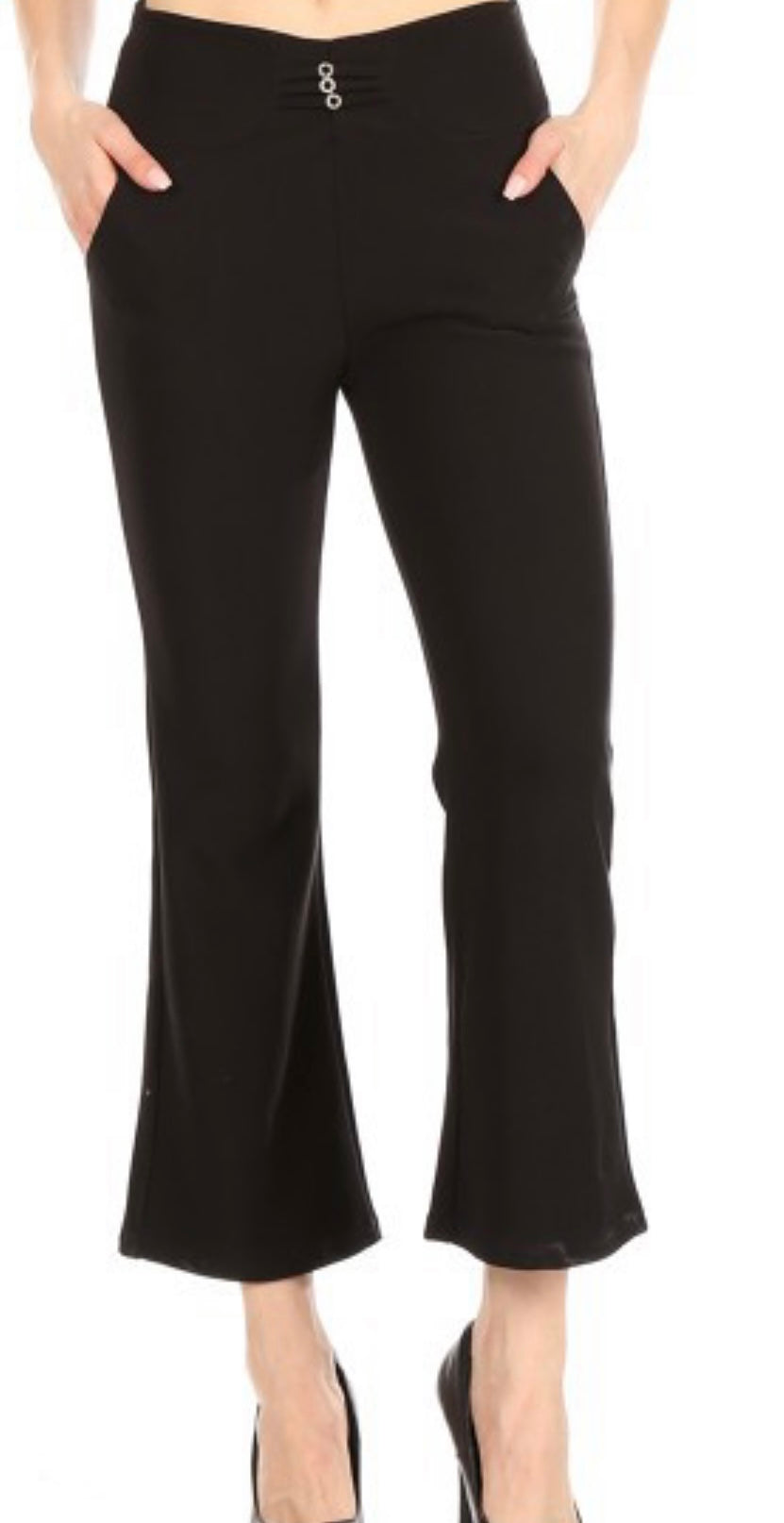 1215 Womens black bell capri slacks
