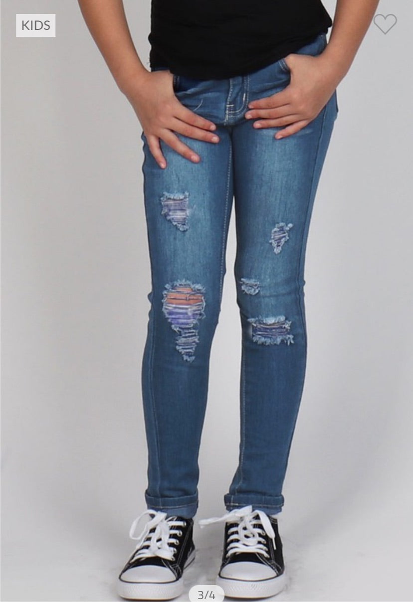 1441 Girls denim jeans with indigo distressing