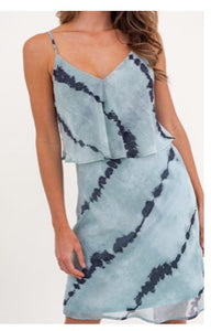 1328 Sleeveless black and sage tie dye dress