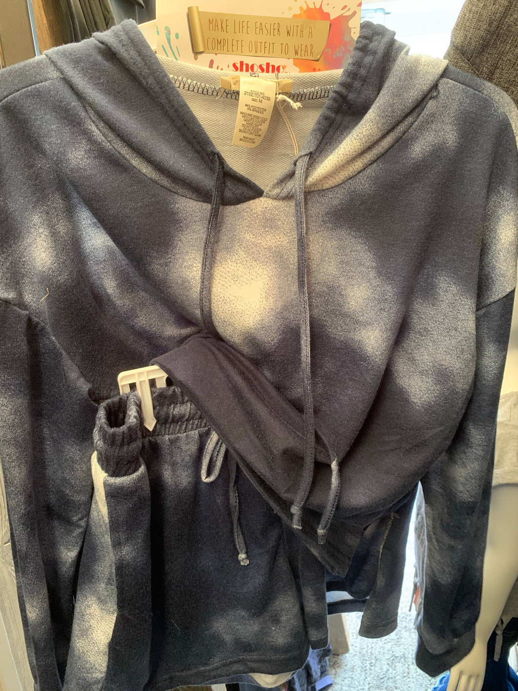 1213 Navy long sleeve crop top and short set