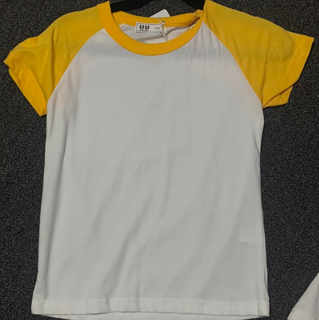 998B White tee w/yellow color block sleeve