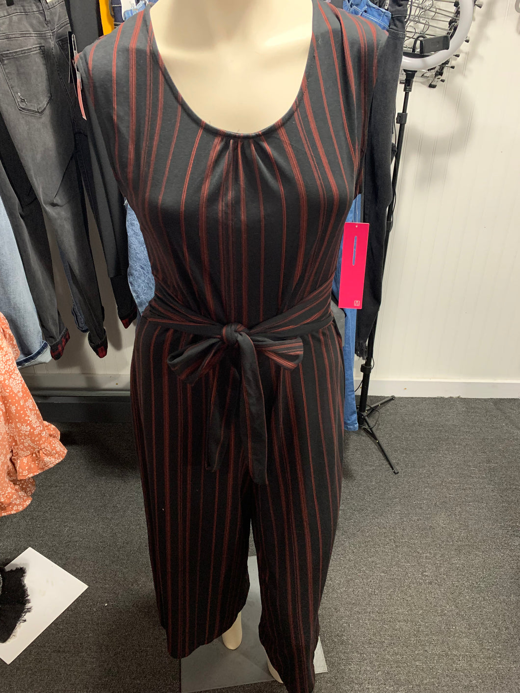 1198 Black and red stripe jumpsuit