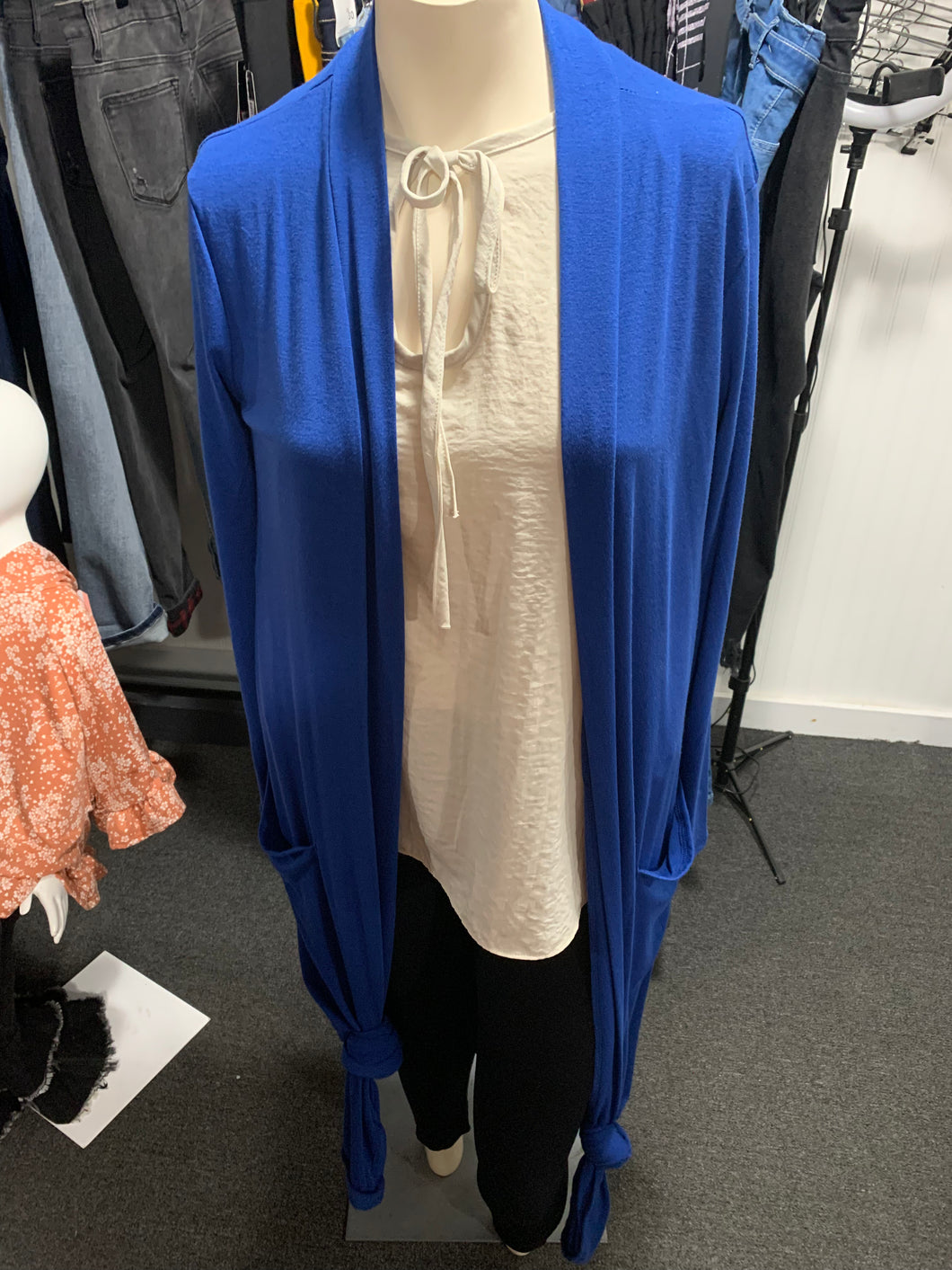 345 Long length Royal Blue pocket cardigan