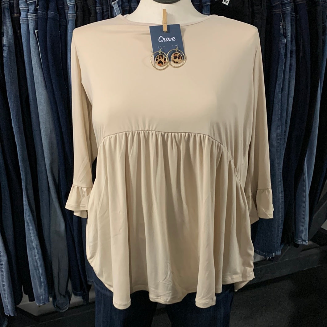 1225 Tan baby doll top