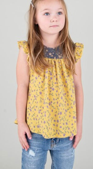1201 Little gals golden top with blue accents