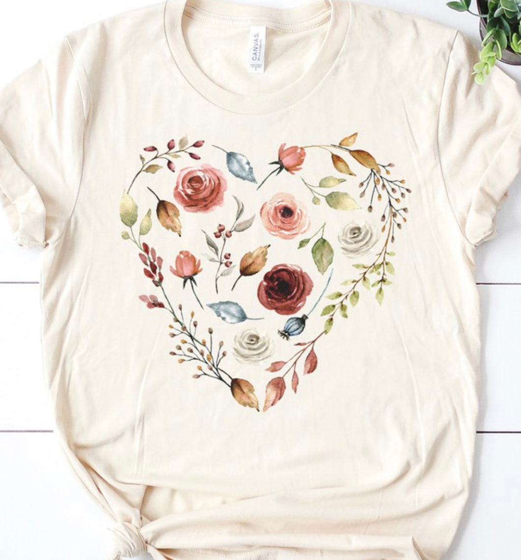 1168 Floral heart graphic tee