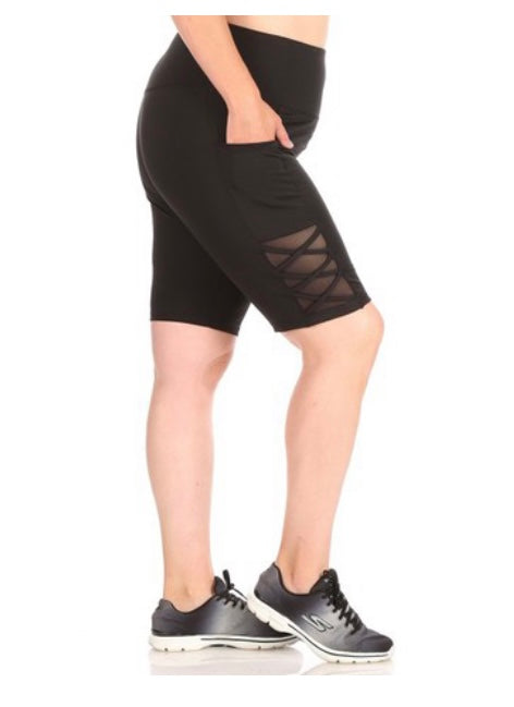 1216 High waist tummy control black biker shorts