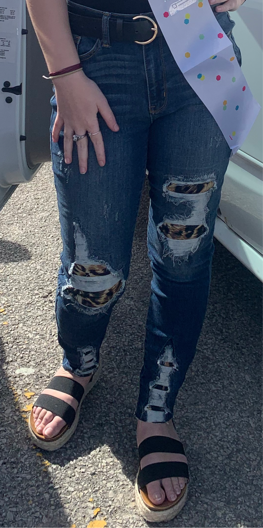 1166 High waist leopard patch jeans