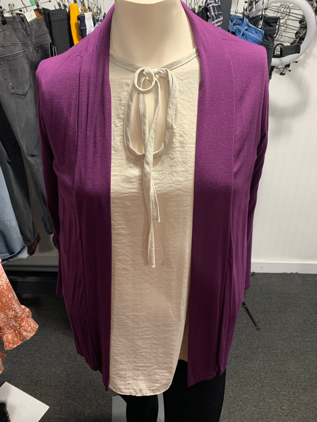 318 Solid burgandy mid length cardigan