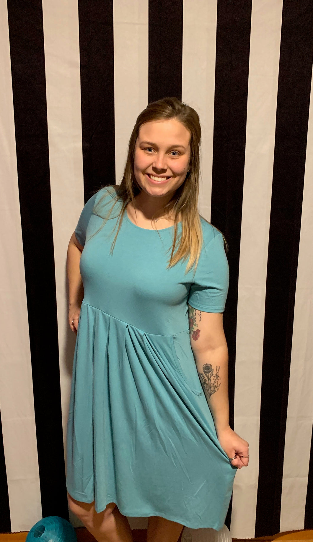 692-Ash Blue Pocket dress